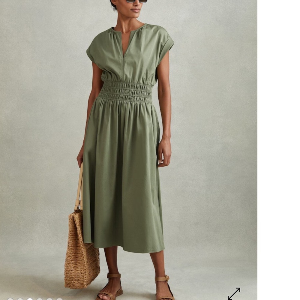 REISS Lena Ruched Waist Midi Dress In Green Size 2